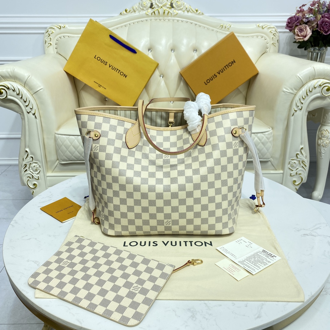 Louis Vuitton NEVERFULL MM Damier Azur Handbag N41361 Beige